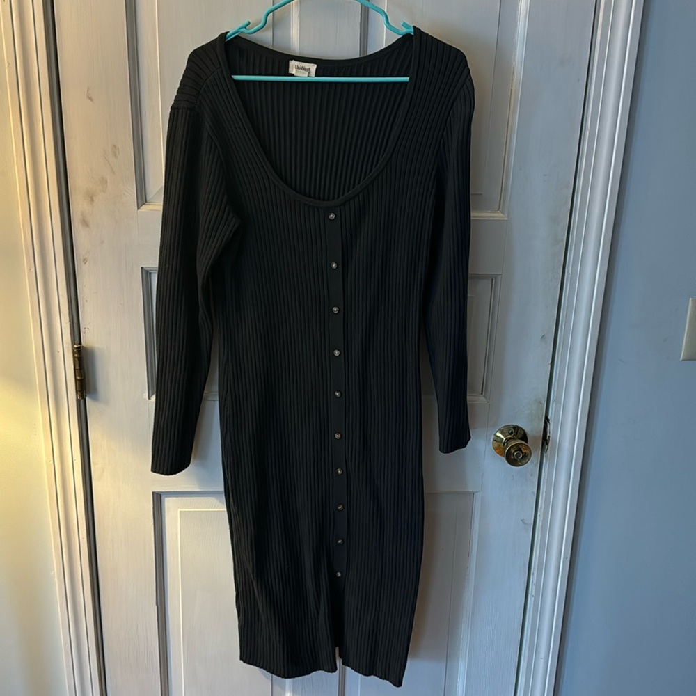 Up west gray button front sweater dress